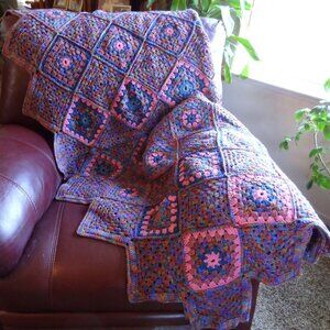 Lovely Crocheted Afghan Handmade Unique Pattern Inc.Two Matching Pillow Covers